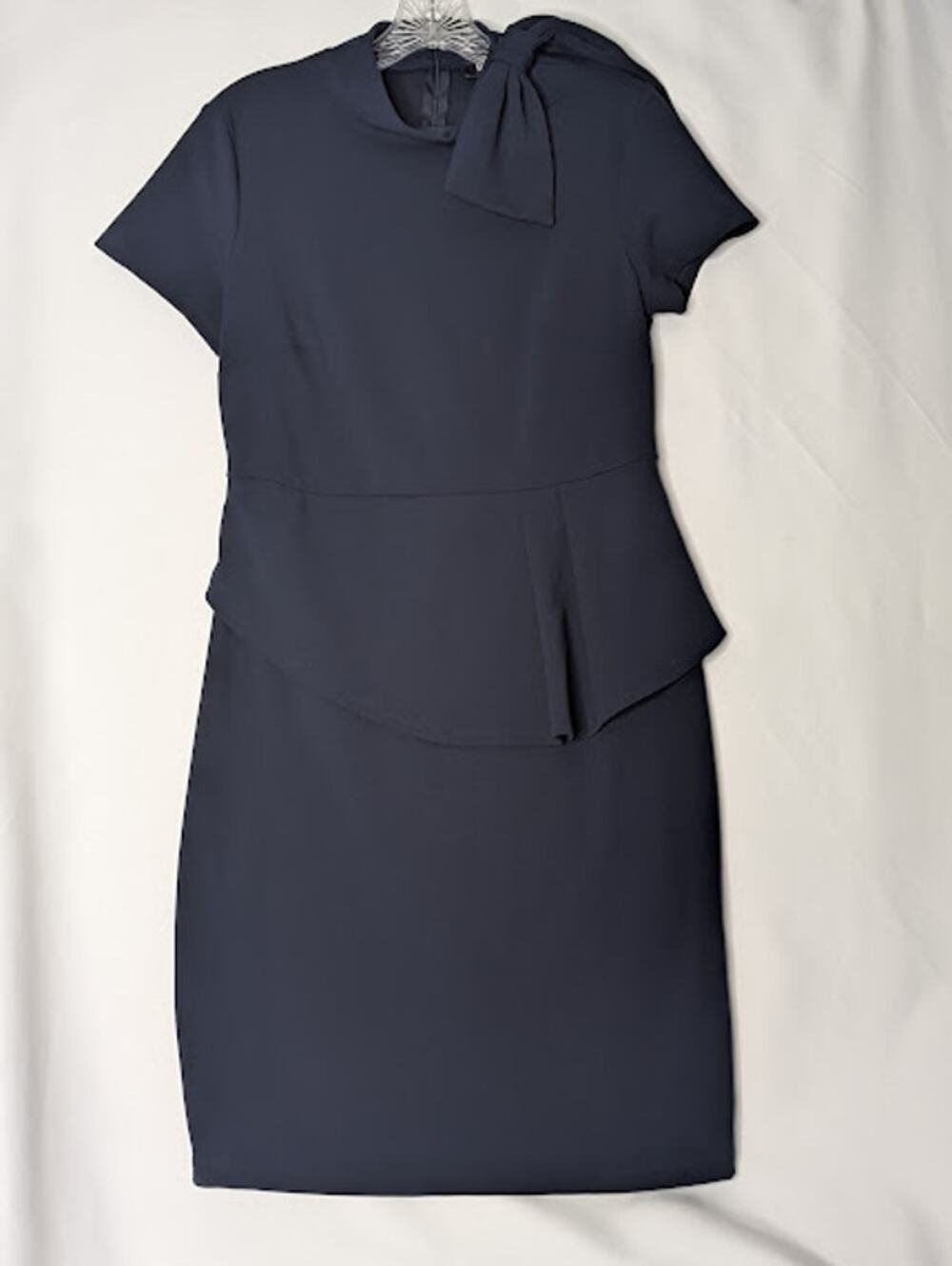 Elegant navy Peplum Work Dress with Bow Detail-size 6 ClassicStyle Office Twee